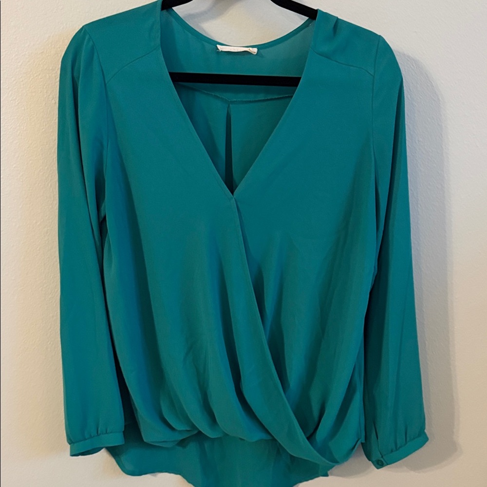 Lush Turquoise V-Neck Blouse